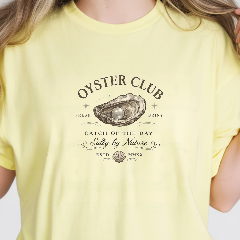Oyster Club Illustration T-Shirt | Seafood Coastal Vintage Logo