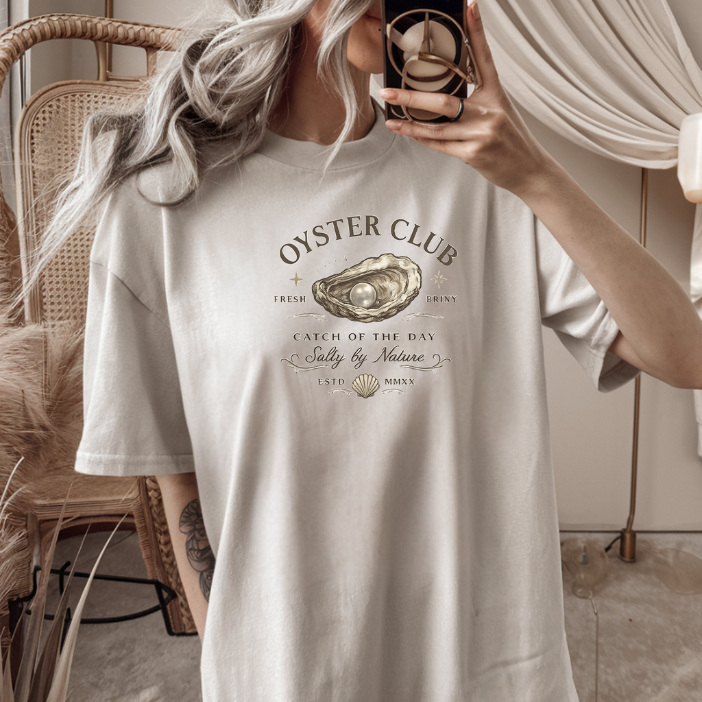 Oyster Club Illustration T-Shirt | Seafood Coastal Vintage Logo