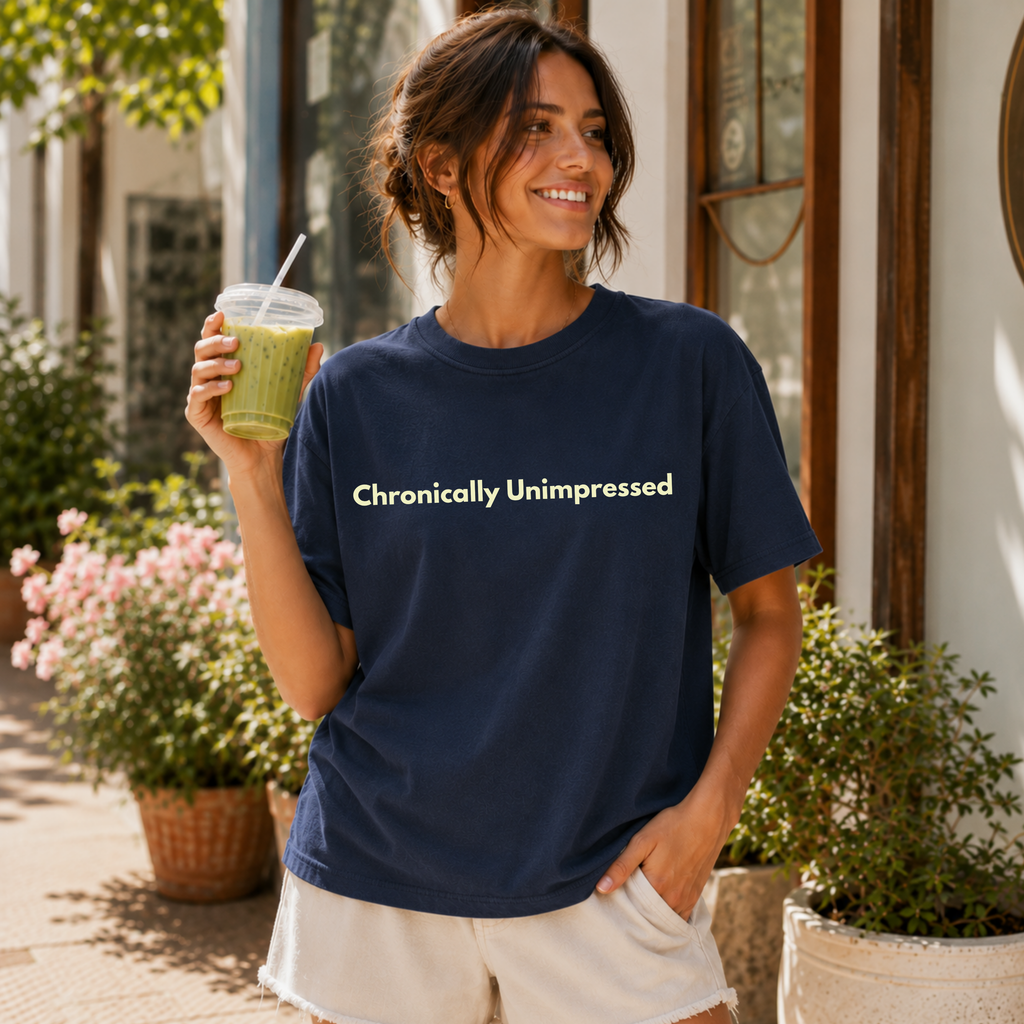 Chronically Unimpressed T-shirt | Minimal Text Tee, Sarcastic Slogan
