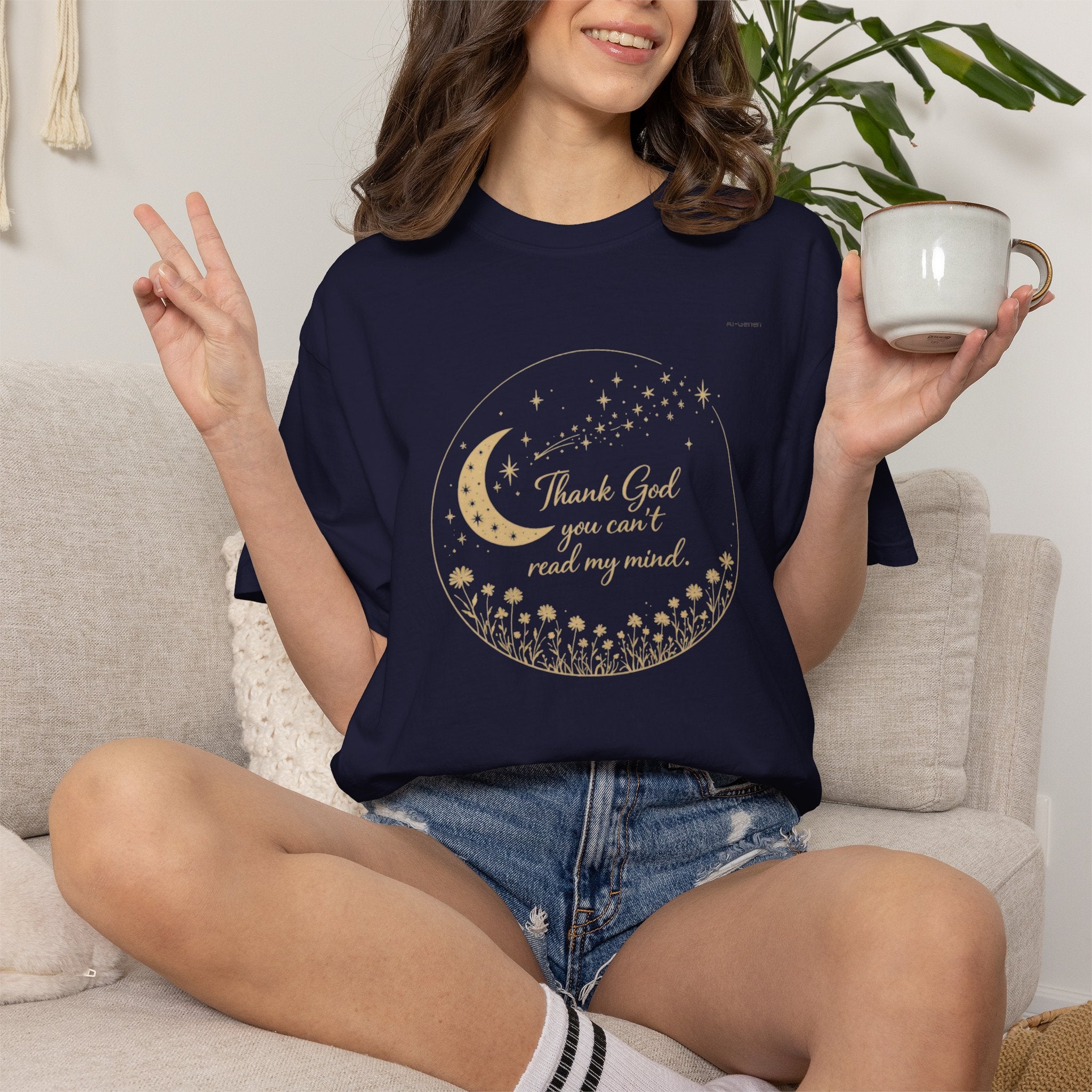 Thank God You Can't Read My Mind Shirt |Comfort Colors  Tee | Funny Introvert Shirt | Moon & Stars T-Shirt | Sarcastic Gift for Her